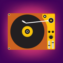 Flat design of Disk record player for DJ music on light purple b