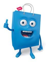 A blue shopping bag in the character position