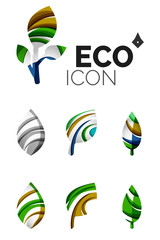 Set of abstract eco leaf icons, business logotype nature concepts, clean modern geometric design