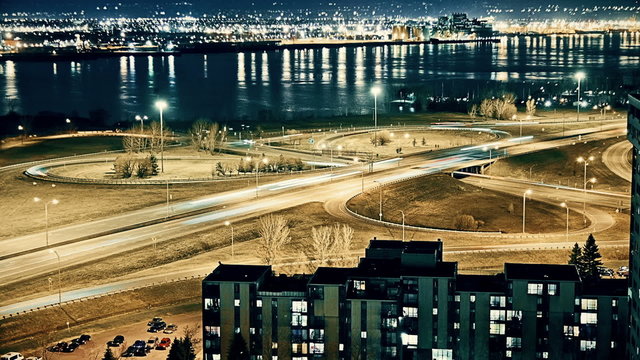 Motion-Photo (Cinemagraph) Timelapse of Night Traffic on a Highway Interchange