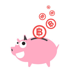Piggy bank money happy, currency Baht symbol coin falling for saving concept in vector
