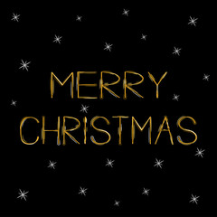 Fototapeta na wymiar Merry Christmas Gold text Greeting card Sprkles Black background