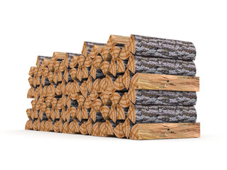 Fire wood isolated on white rendered
