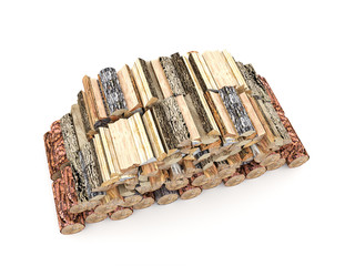 Fire wood isolated on white rendered