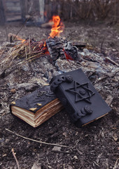 Magic books in the fire vertical, Halloween theme