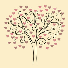 Obraz na płótnie Canvas Patterned tree with red hearts