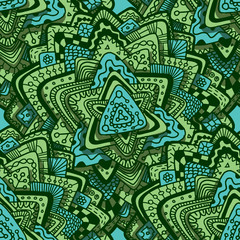 Fototapeta na wymiar Vector Ethnic retro floral doodle seamless colored pattern consisting of a triangles on a white background.