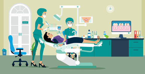 Woman Dentist dental treatment to patients in the room.