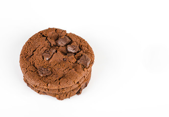 Chocolate cookies on white background.