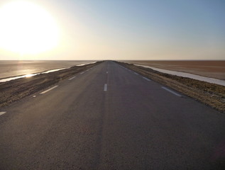 Fototapeta na wymiar strait long road in the desert