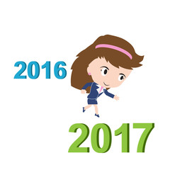 Happy business woman running from 2016 to 2017, new year success concept, vector