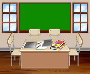 Classroom with table and chair