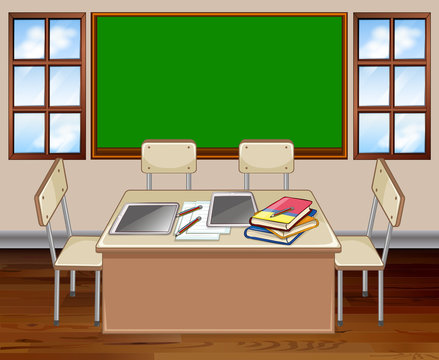 Classroom with table and chair