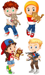 Children hugging their pets