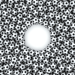Soccer balls frame / 3D render of hundreds of soccer balls framing copy space