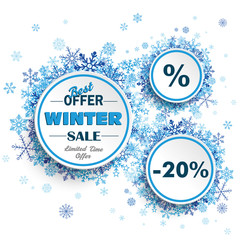 White Circles Winter Sale Blue Snowflakes