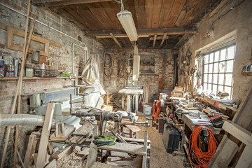 Traditional old carpenter workshop interior