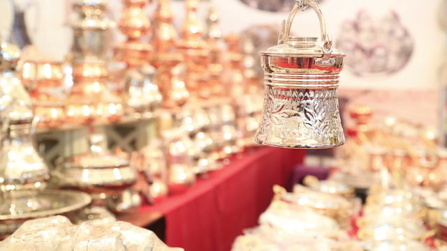 Copper, silver kitchenware and decorative product   at grand bazaar in Istanbul Turkey