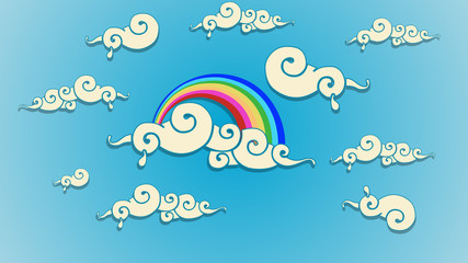 Swirly clouds and rainbow design