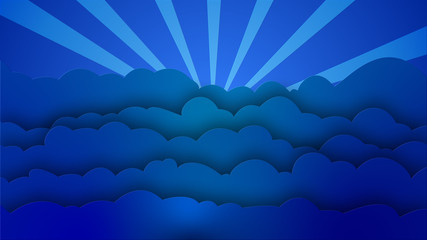 beautiful abstract design of clouds and sun rays in blue
