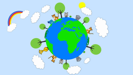 Cloud earth nature cartoon design and animals