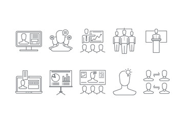 Line icons set of  teamwork and communication. Stock vector.