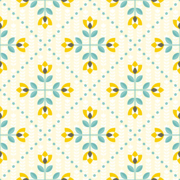 Seamless Floral Pattern, Yellow And Teal