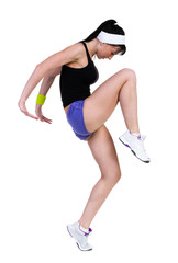 Aerobics fitness woman exercising isolated in full body.