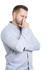 adult male with a beard. isolated on white background. Body language. non-verbal cues. training...