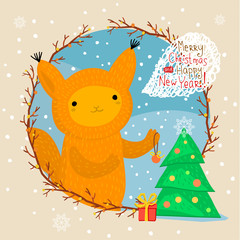 Cute squirrel. Greeting card 