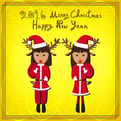 Merry Christmas Raindeer Santa Gold Background Vector Illustration