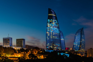 Flame Towers are new skyscrapers in Baku, Azerbaijan
