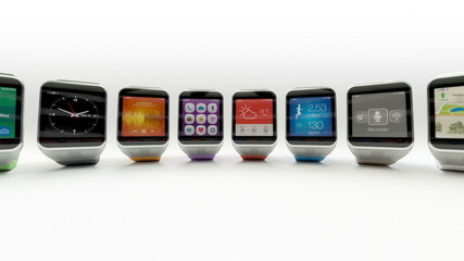 Seamlessly looping animation of multiple smart watches moving in a circle