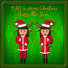 Merry Christmas Raindeer Santa Green Background Vector Illustration