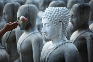 Papier Peint Lavable Bouddha la main donne le respect par la fleur de lotus à l& 39 image de bouddha