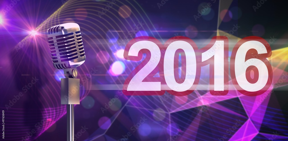 Poster composite image of digitally generated retro microphone on stand