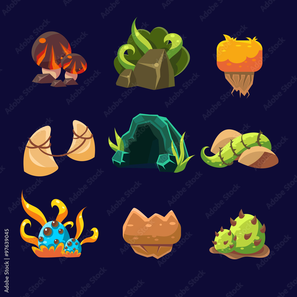 Poster forest elements for game. vector set