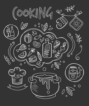 Cooking Vector Illustration, Chalkboard Drawing