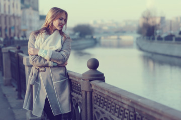portrait of a woman in the city streets of Europe