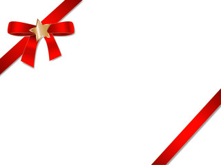 Red gift ribbon with elegant golden star badge