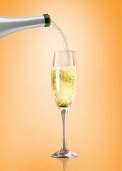 Champagne pouring against orange vignette