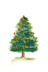 Christmas tree for Christmas card, Acrylic color painting