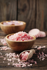 Concept of spa treatment with pink salt