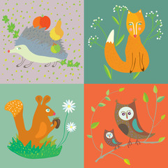 Forest animals and birds funny set for kids
