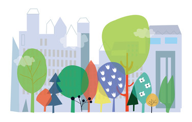 City and nature ecology  - concept vector illustration with, flo