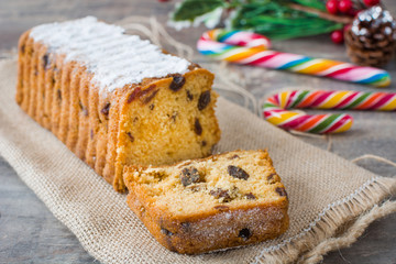 Traditional fruit cake for christmas with Christmas decoration
