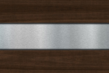 Background with dark wood over brushed metal