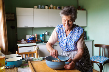 Senior woman baking - obrazy, fototapety, plakaty
