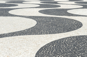 Iconic sidewalk tile pattern at Copacabana Beach Rio de Janeiro Brazil