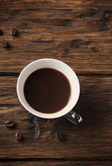 Cup of italian stong coffee espresso on the vintage table